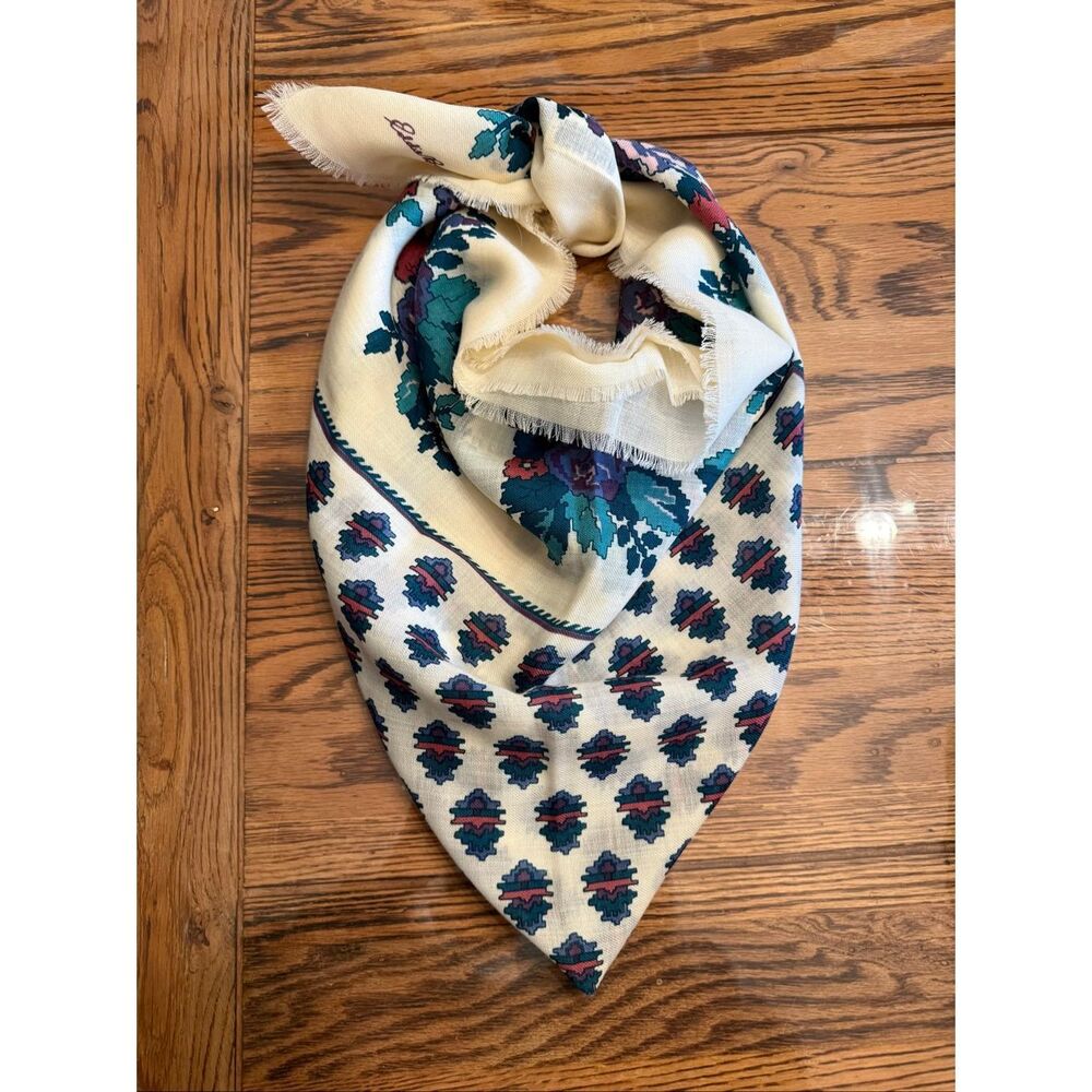 Vintage Eddie Bauer Multicolor Floral Geometric Print Wool Large‎ Square Scarf